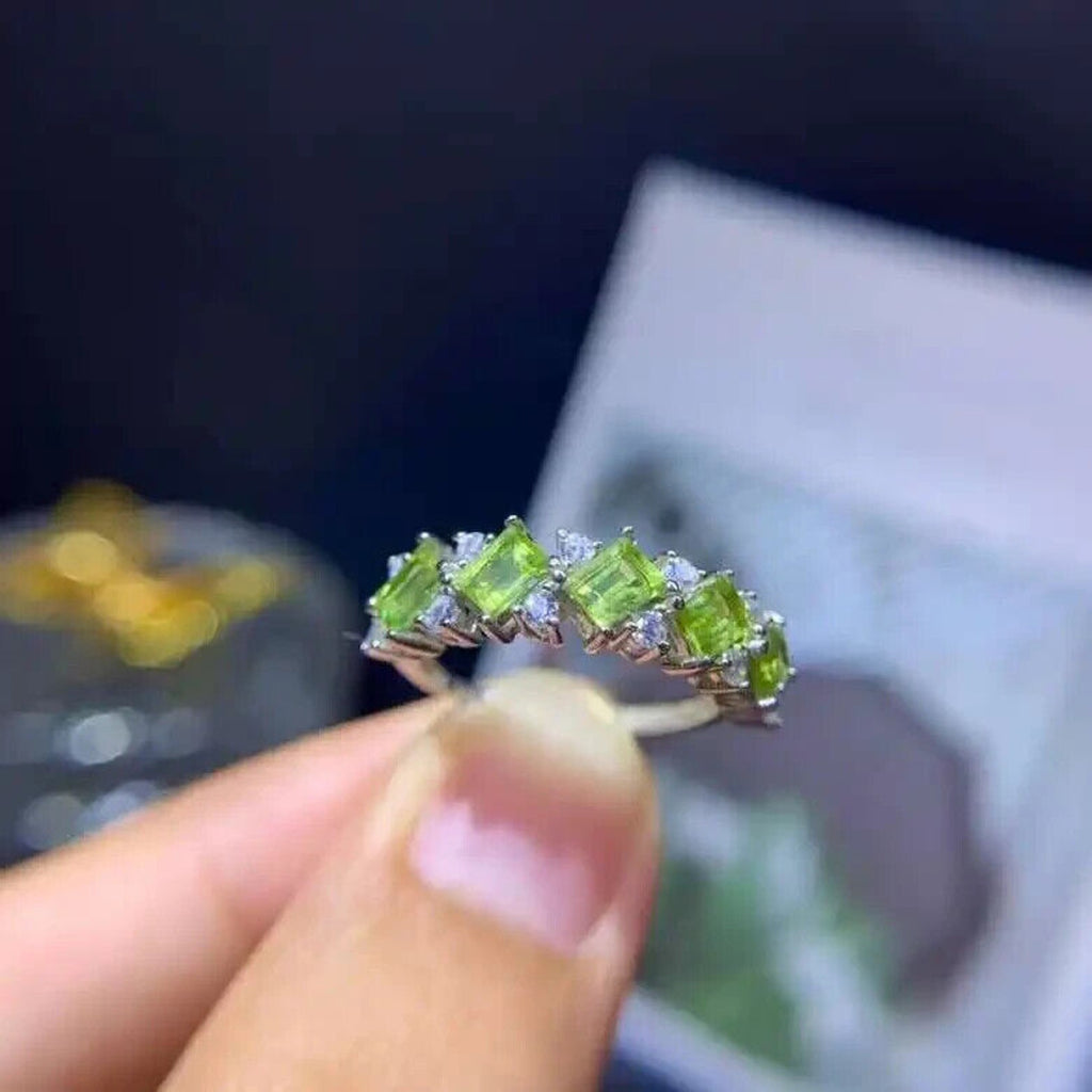Peridot Birthstone Band Ring 3x4mm 925 Sterling Silver