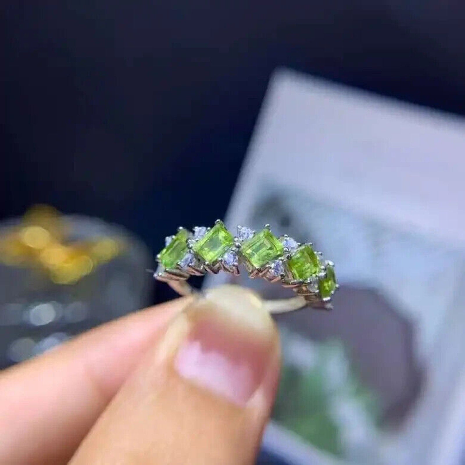 Peridot Birthstone Band Ring 3x4mm 925 Sterling Silver