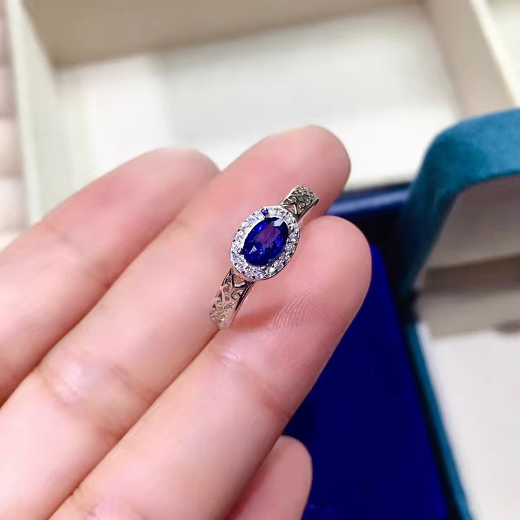 Mens Natural Sapphire Band Ring 4x6mm, Sterling Silver Mens Sapphire Ring