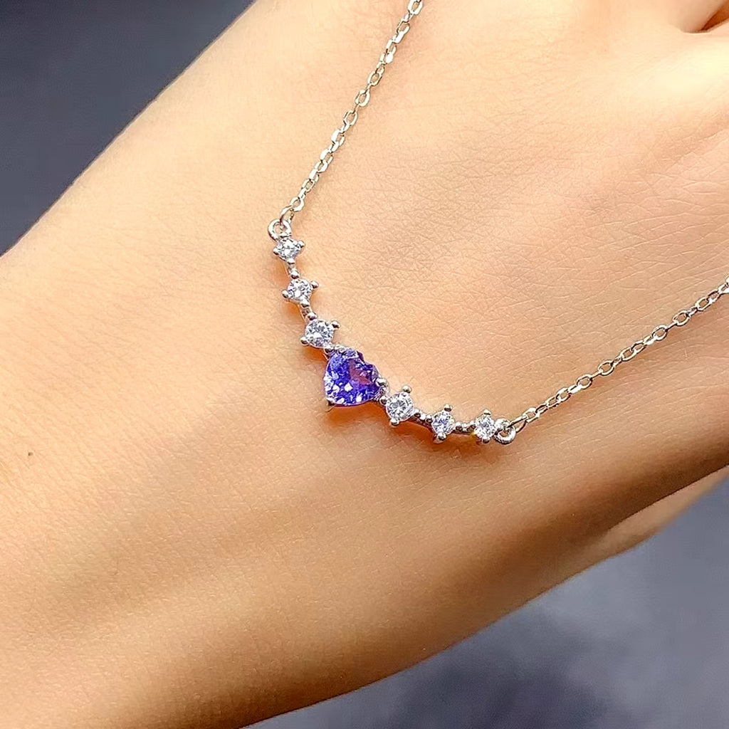 Purple Tanzanite Clavicle Chain Necklace, Natural Tanzanite Necklace For Women