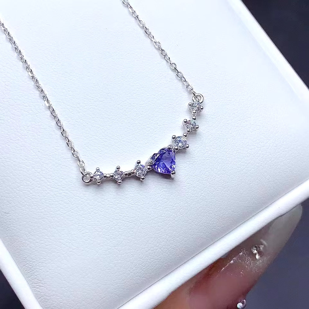 Purple Tanzanite Clavicle Chain Necklace, Natural Tanzanite Necklace For Women