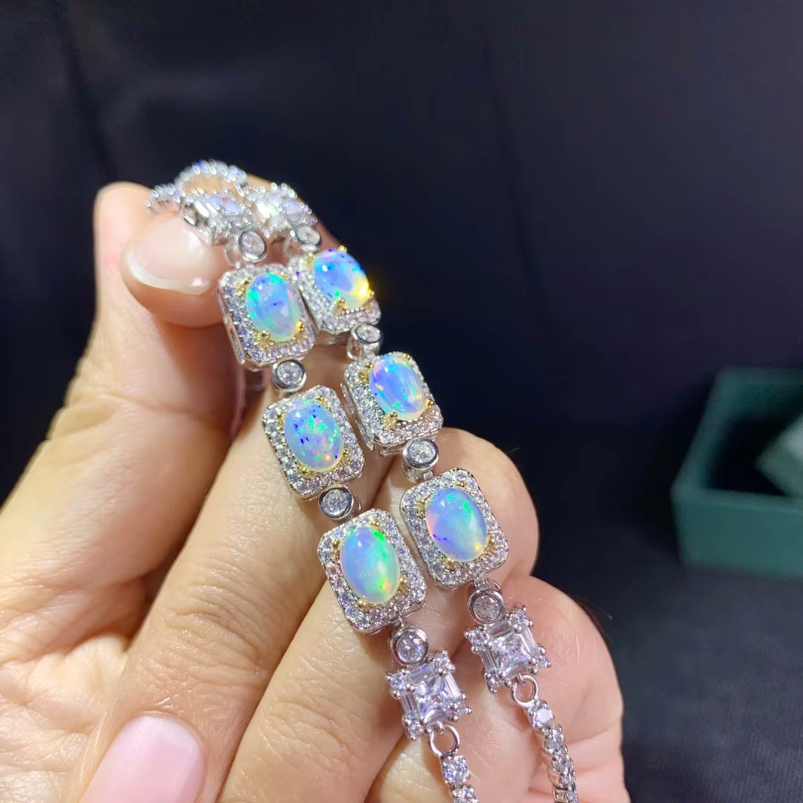 Fire Opal Bracelet 925 Sterling Silver, Natural Fire Opal Bracelet 5x7mm