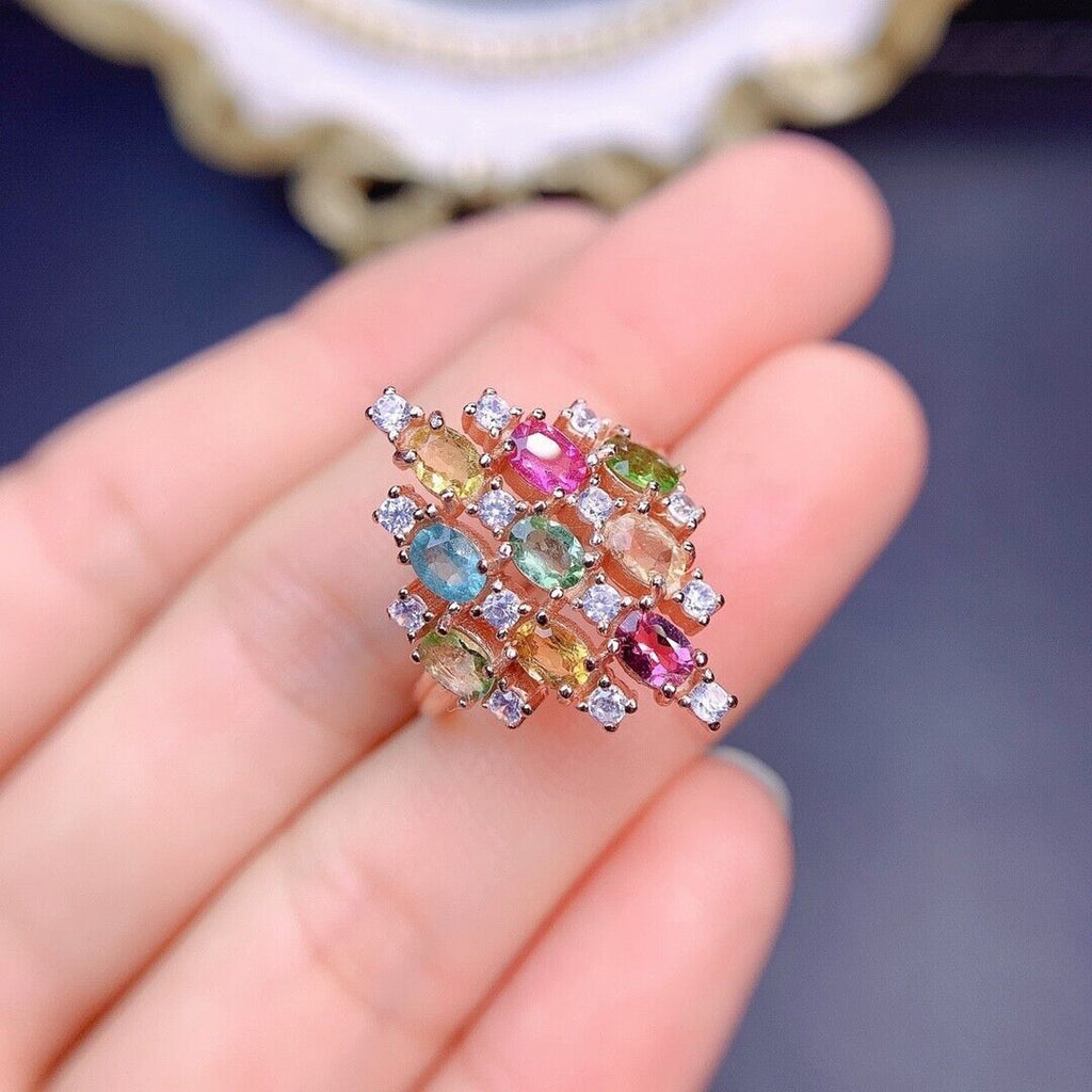 Natural Tourmaline Gemstone Cocktail Ring, Women's Tourmaline Statement Ring