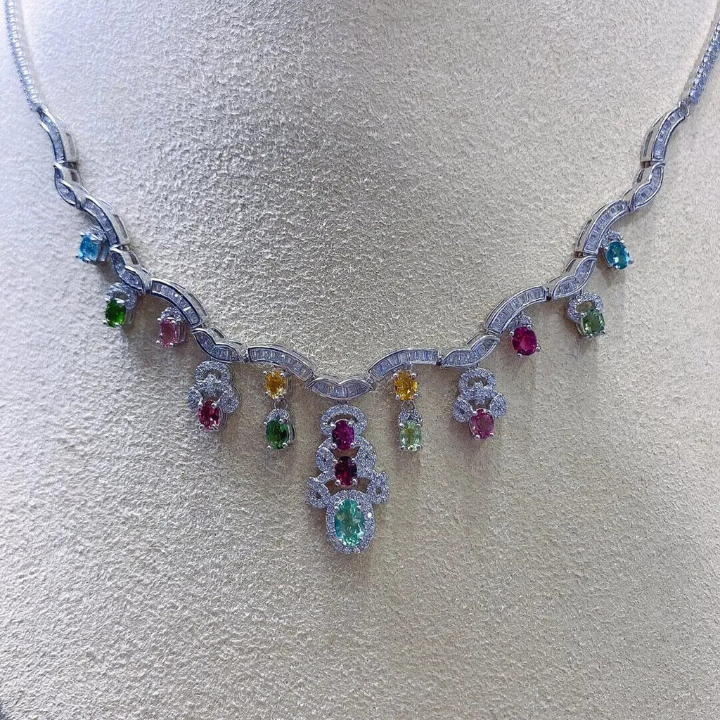 Brazilian Tourmaline Charm Necklace, Natural Tourmaline Statement Necklace