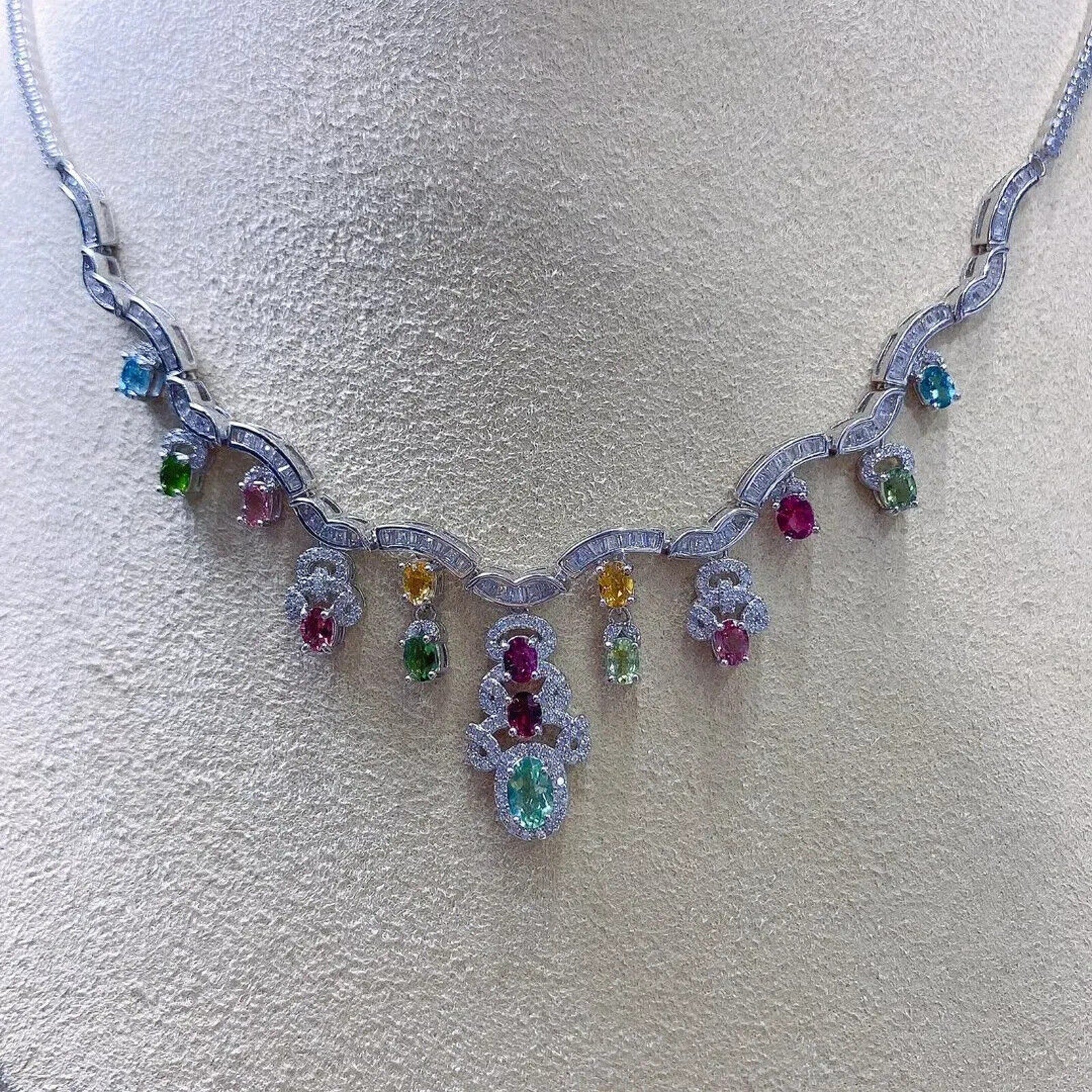 Brazilian Tourmaline Charm Necklace, Natural Tourmaline Statement Necklace