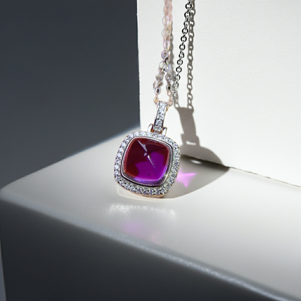 2.85CT Sugarloaf Cut Amethyst Gemstone Pendant
