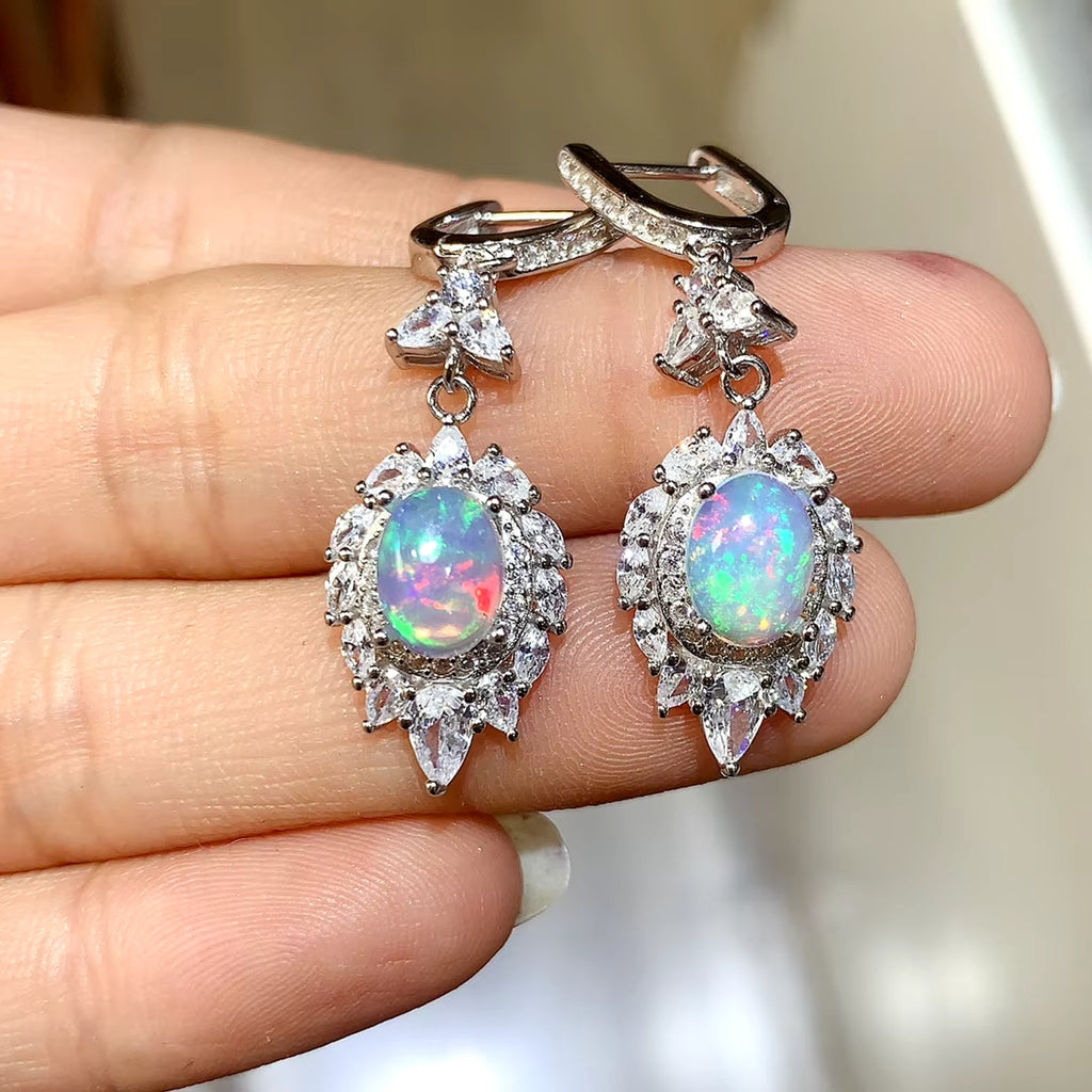 Natural Fire Opal Earrings, Fire Opal Statement Earrings 925 Sterling Silver