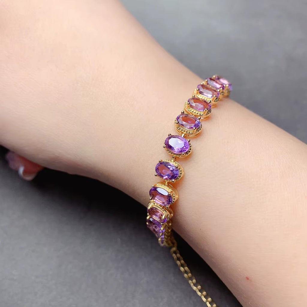 Natural Amethyst Tennis Bracelet 925 Sterling Silver VVS Grade 4x6mm