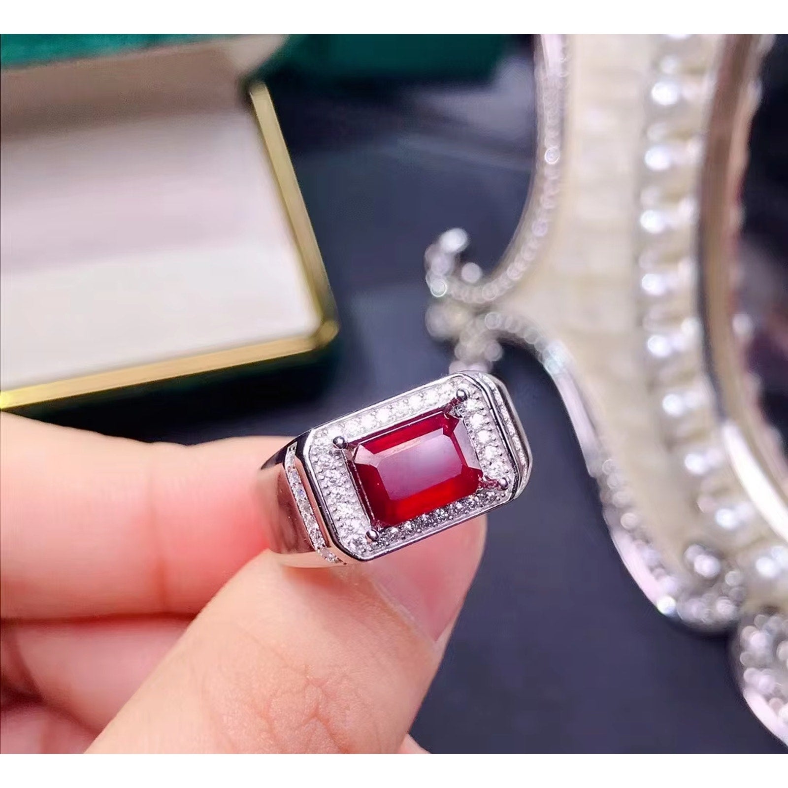 Natural Men's Ruby Ring 6x8mm, Ruby Ring's For Men