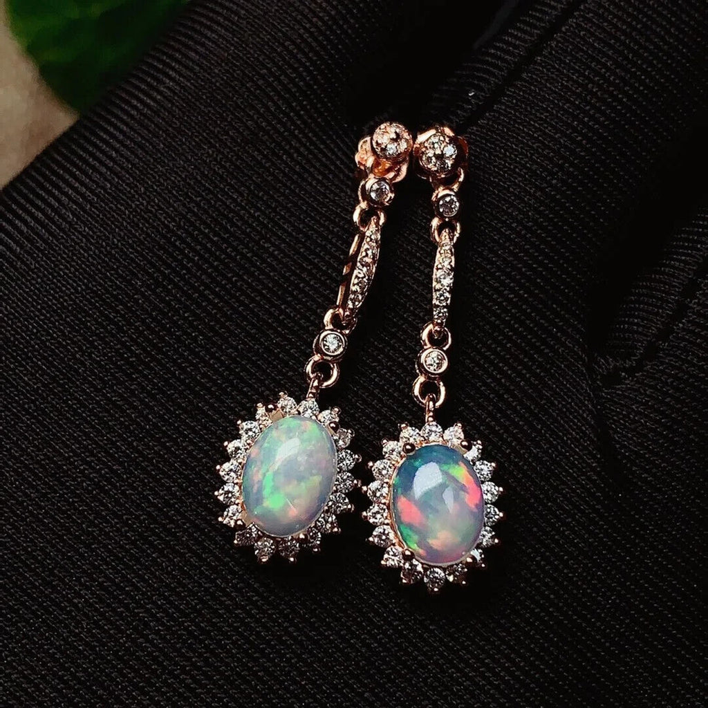 White Fire Opal Dangle Earrings, Fire Opal Drop Earrings, Natural Opal Earrings