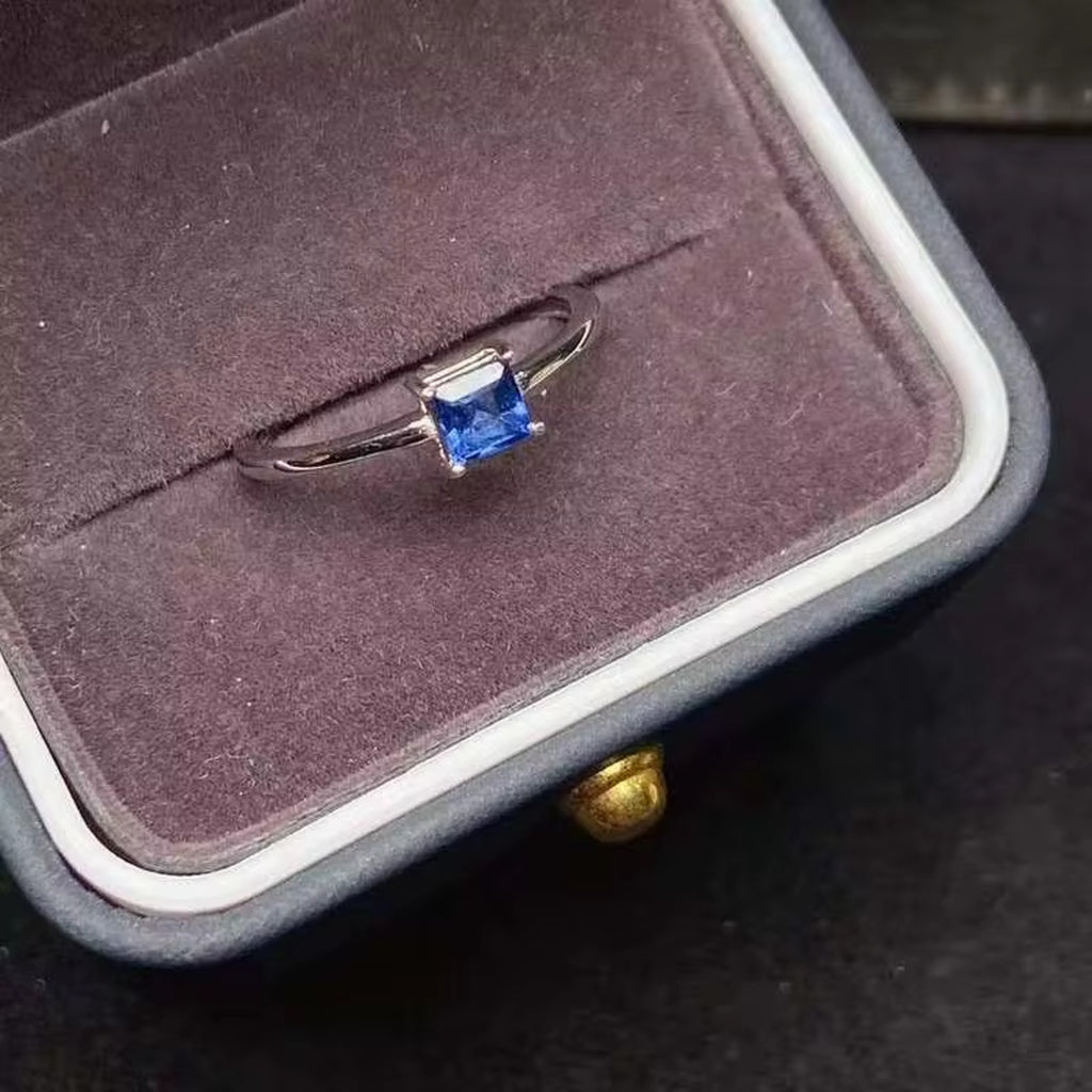 Dainty Blue Sapphire Square Cut Ring, Natural Blue Sapphire Ring Sterling Silver