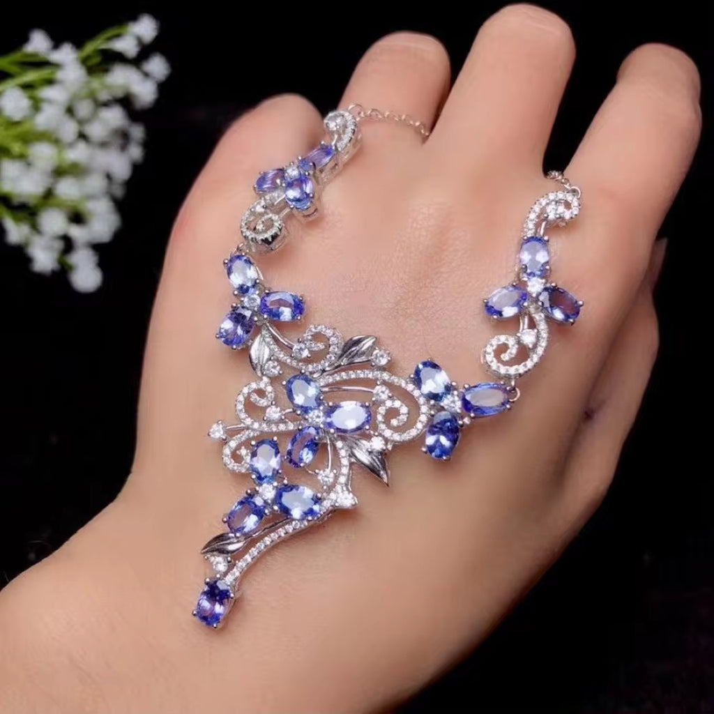 Tanzanite Necklace, Purple Tanzanite Bib Statement Necklace Sterling Silver