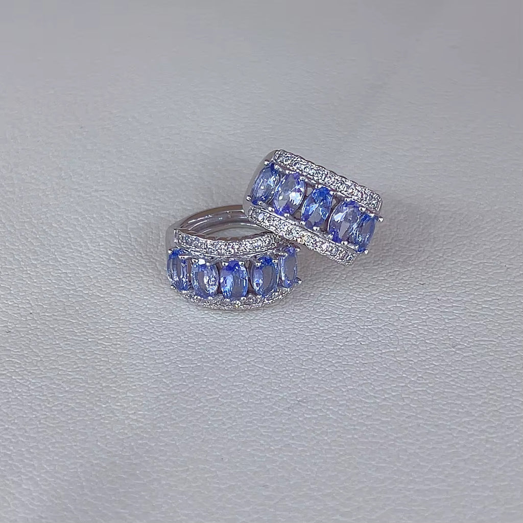 VVS Grade Purple Tanzanite Hoop Earrings 925 Sterling Silver 3x5mm