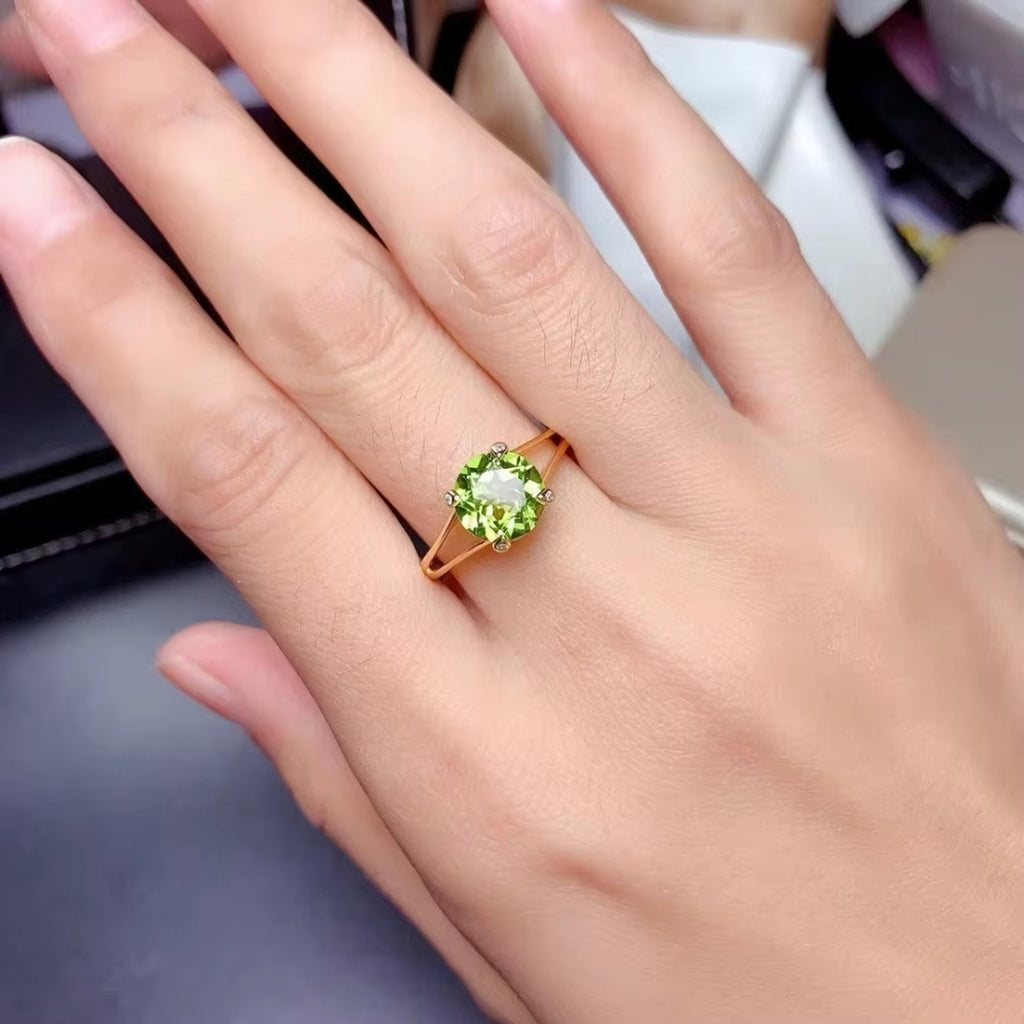 Natural Peridot Ring, August Birthstone Peridot Ring 925 Sterling Silver 8mm