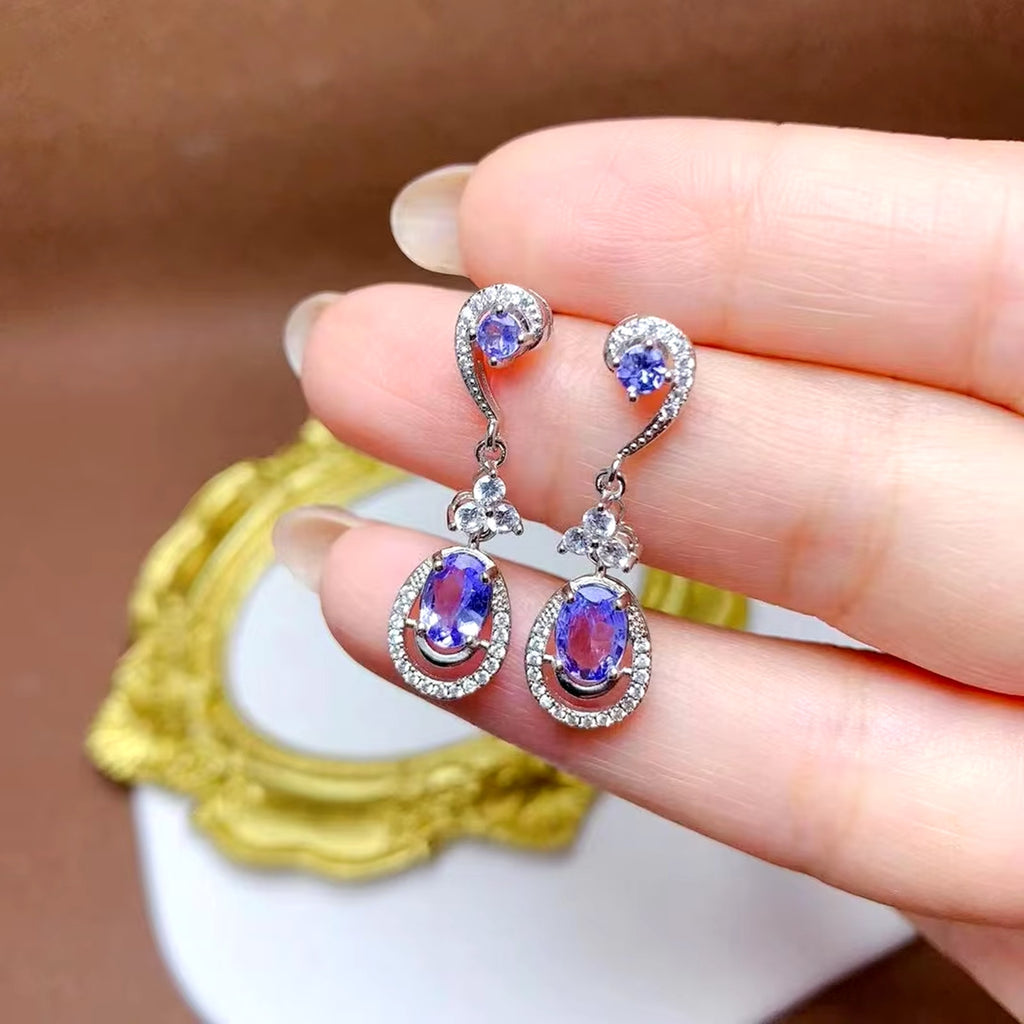 Natural Tanzanite Earrings, Purple Tanzanite Statement Earrings Sterling Silver