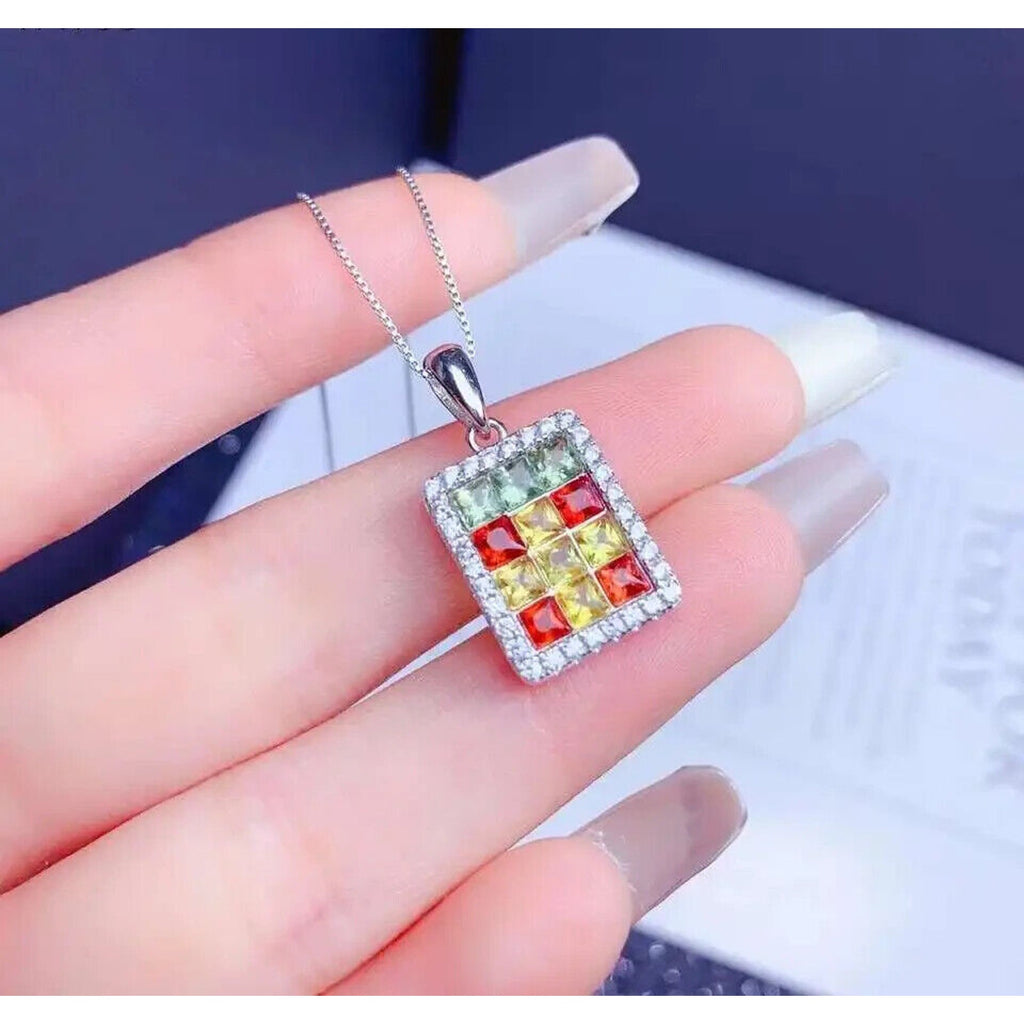 Multicolor Natural Sapphire Pendant Necklace, Sapphire Pendant Necklace 3mm