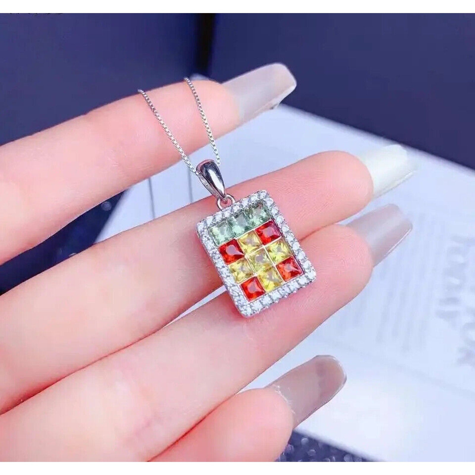 Multicolor Natural Sapphire Pendant Necklace, Sapphire Pendant Necklace 3mm