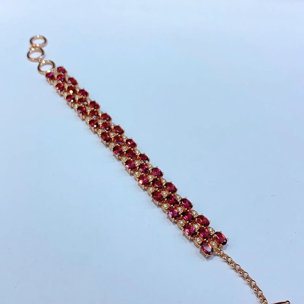 Natural Pink Garnet 3 Layer Tennis Bracelet, Women's Garnet Bracelet Sterling