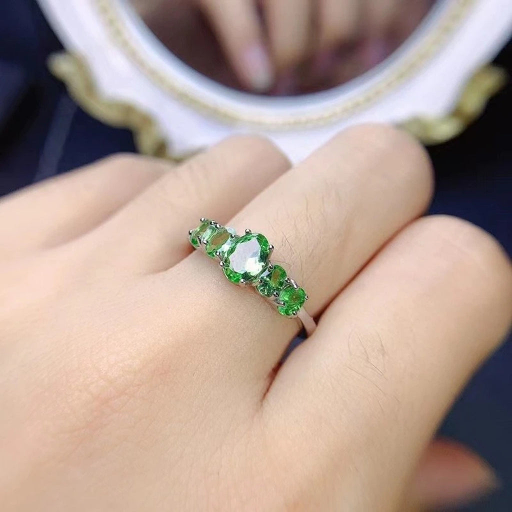 Genuine Tsavorite Gemstone Ring, Oval Cut Tsavorite Ring Platinum Plated