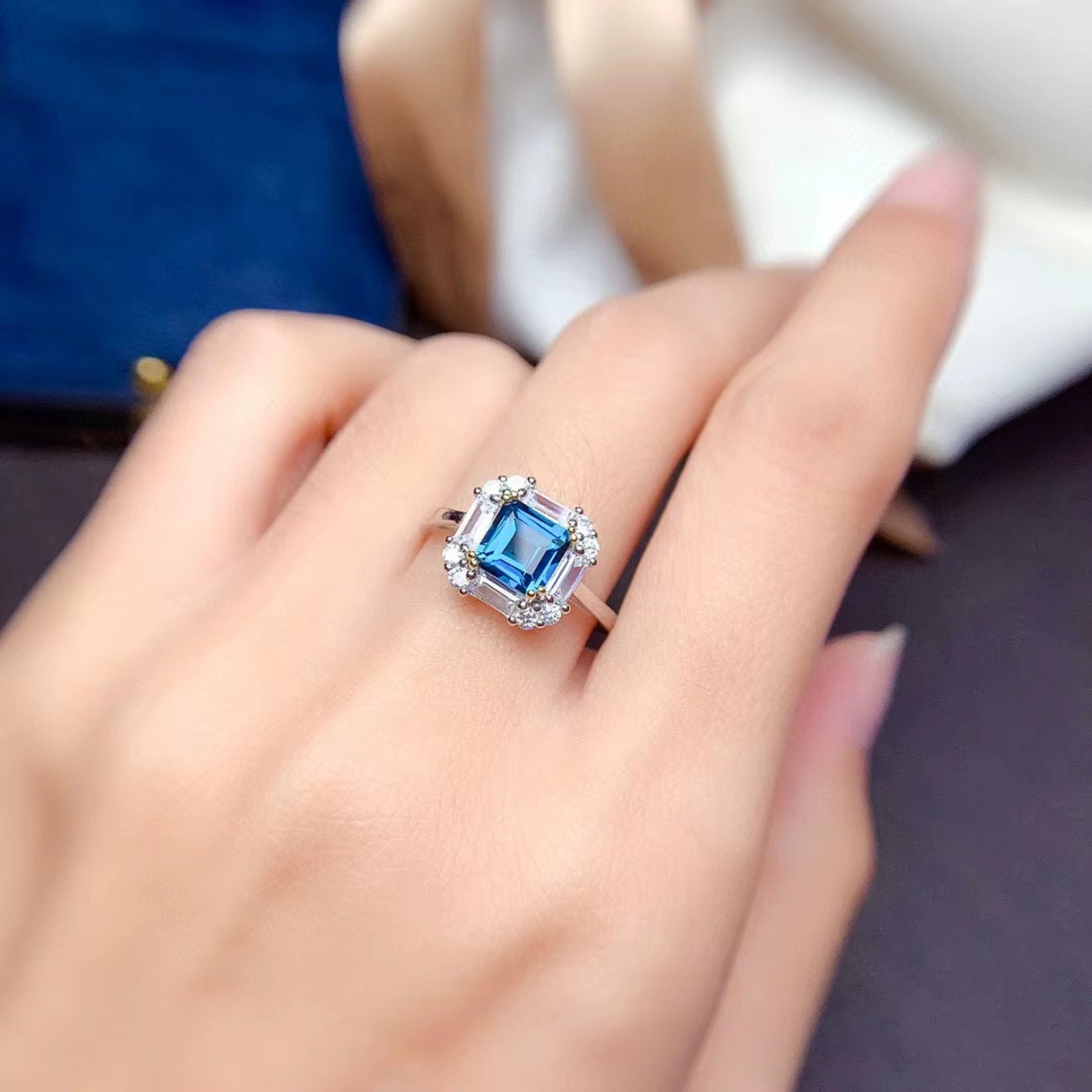 Asscher Cut London Blue Topaz Jewelry Set 925 Sterling Silver, London Blue Topaz