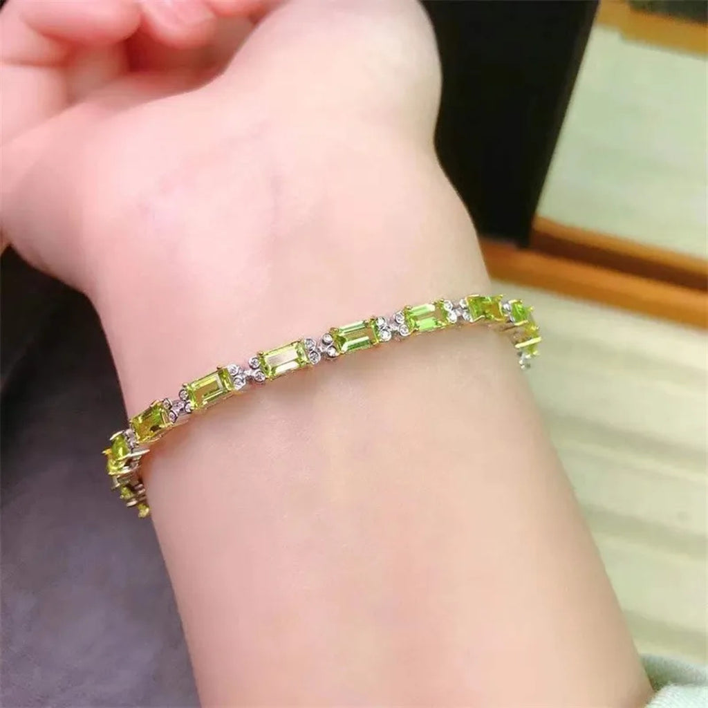 Natural Peridot Gemstone Bracelet 3x5mm 925 Sterling Silver