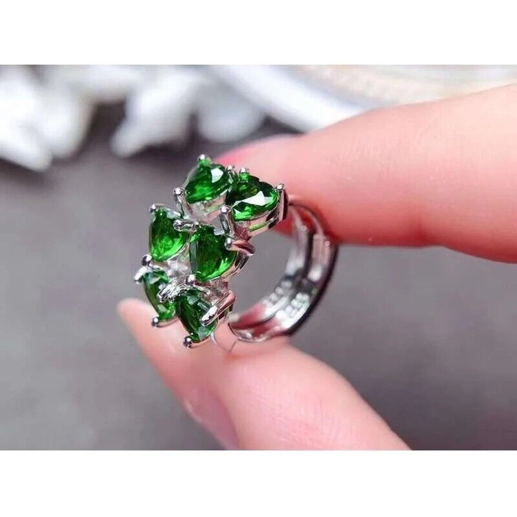 Chrome Diopside Heart Shape Hoop Earrings, Green Gemstone Hoop Earrings 4mm