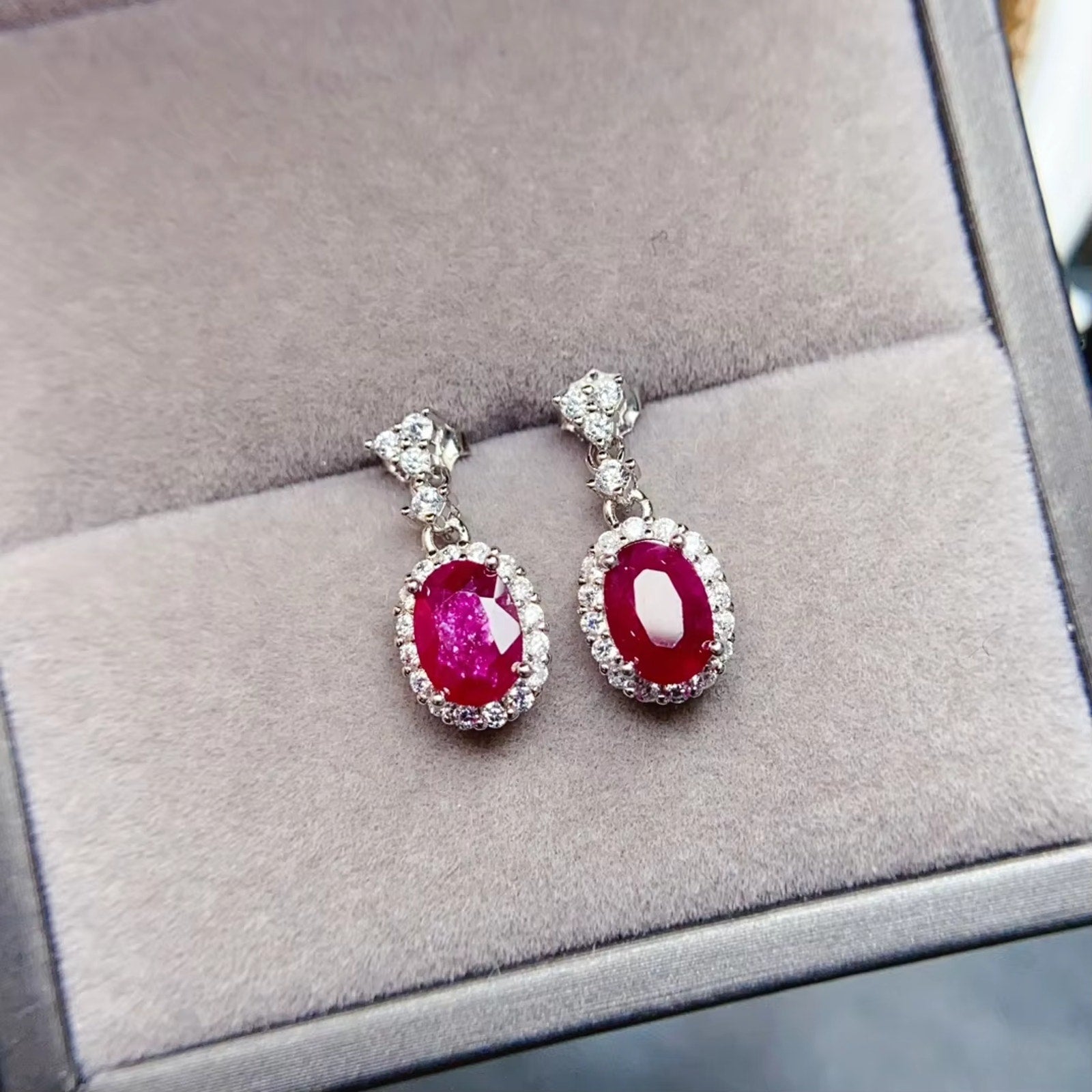 Natural Ruby Gemstone Earrings, Ruby Earrings 925 Sterling Silver 5x7mm