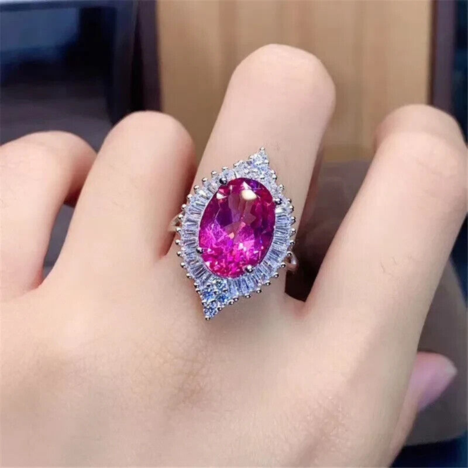 Pink Topaz Statement Ring 10x14mm, Genuine Pink Topaz VVS1 Grade