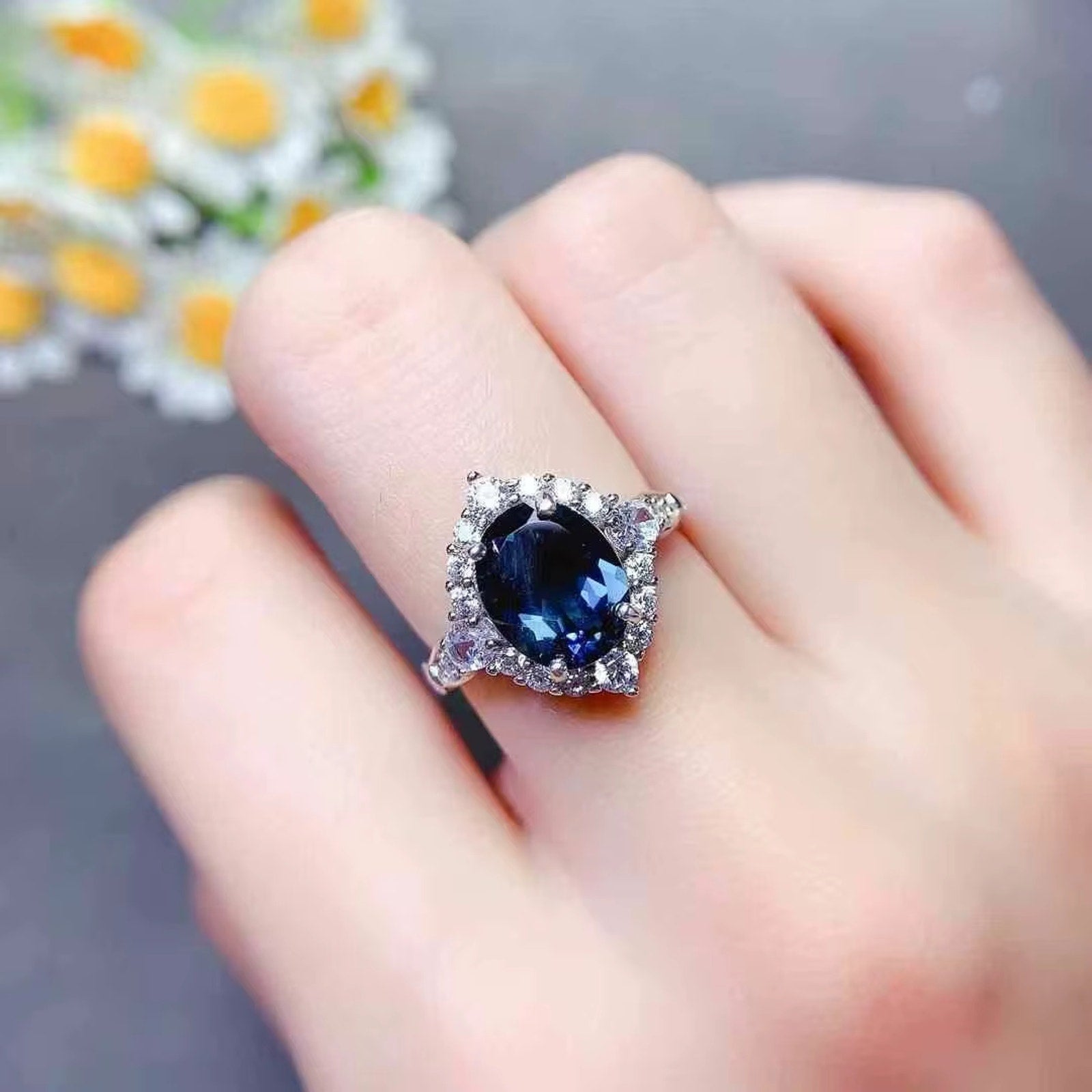 2CT London Blue Topaz Gemstone Ring 925 Sterling Silver Oval Cut 7x9mm