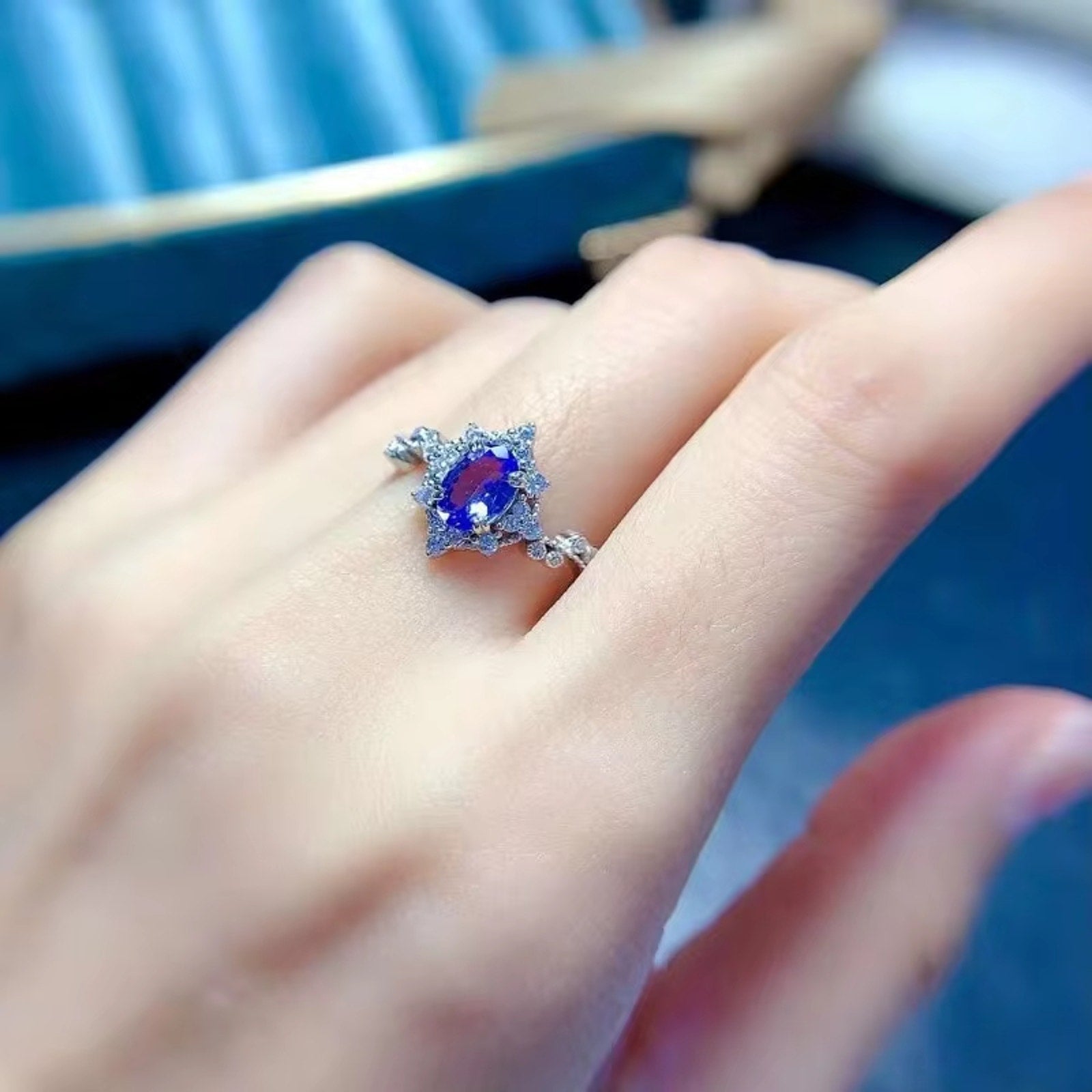 Tanzanite Ring, Natural Purple Tanzanite Ring Sterling Silver 5x7mm Tanzanite