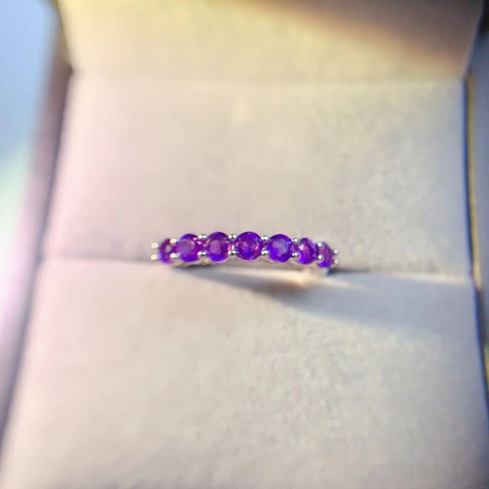 Natural Amethyst Band Ring, Women's Amethyst Stackable Ring Sterling Silver
