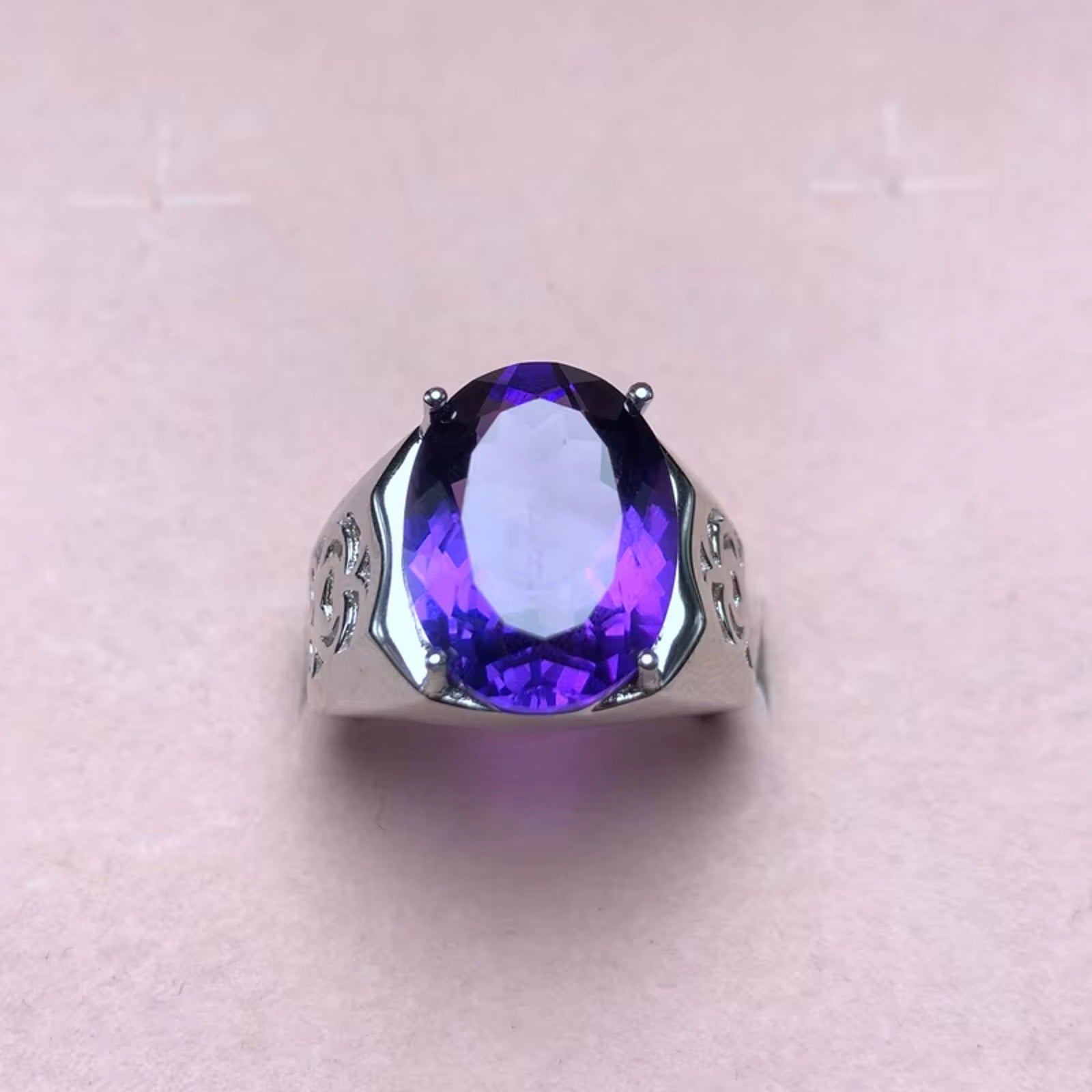 12CT Mens Amethyst Ring 925 Sterling Silver, Gemstone Rings For Men