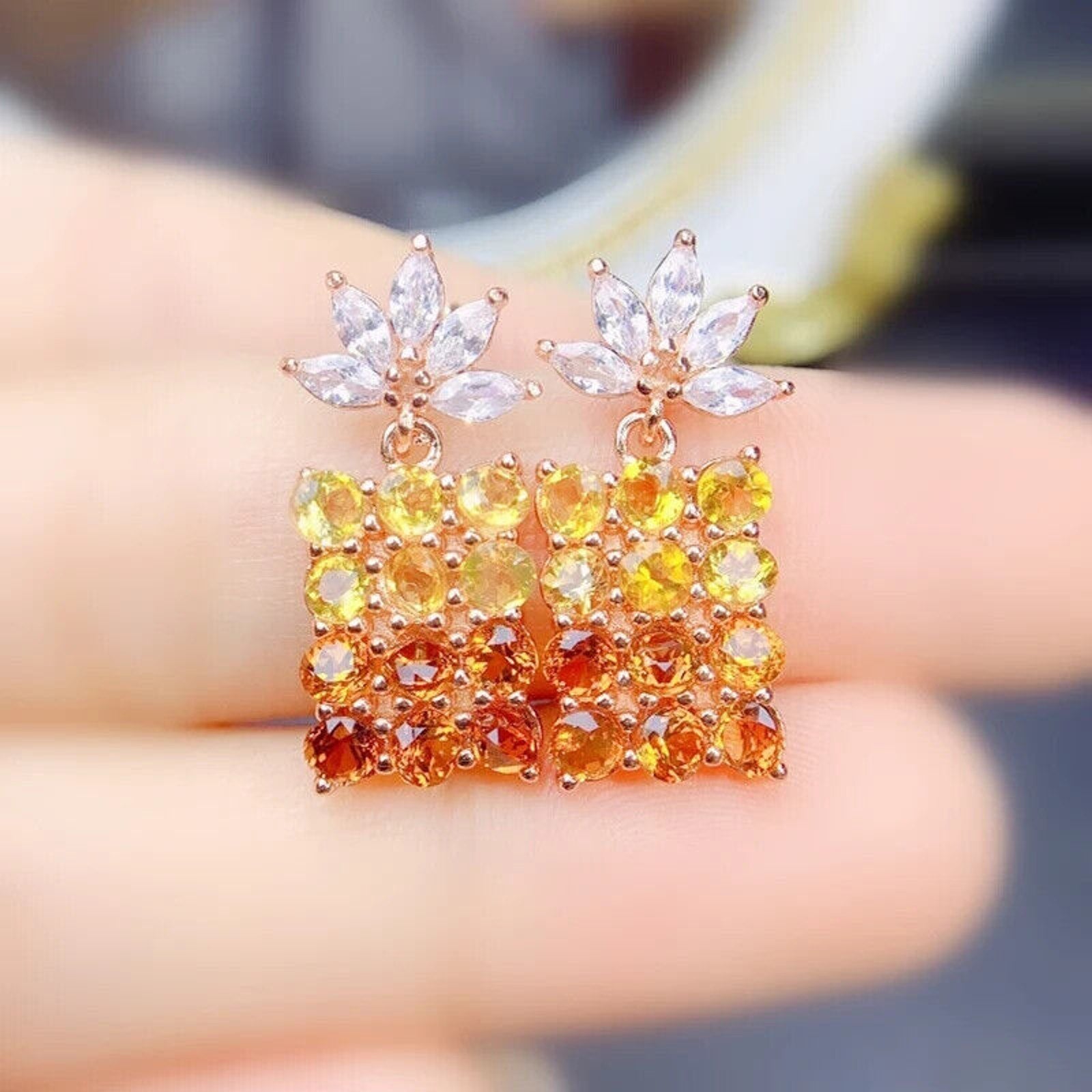 Citrine Earrings, Natural Citrine Gradient Statement Earrings