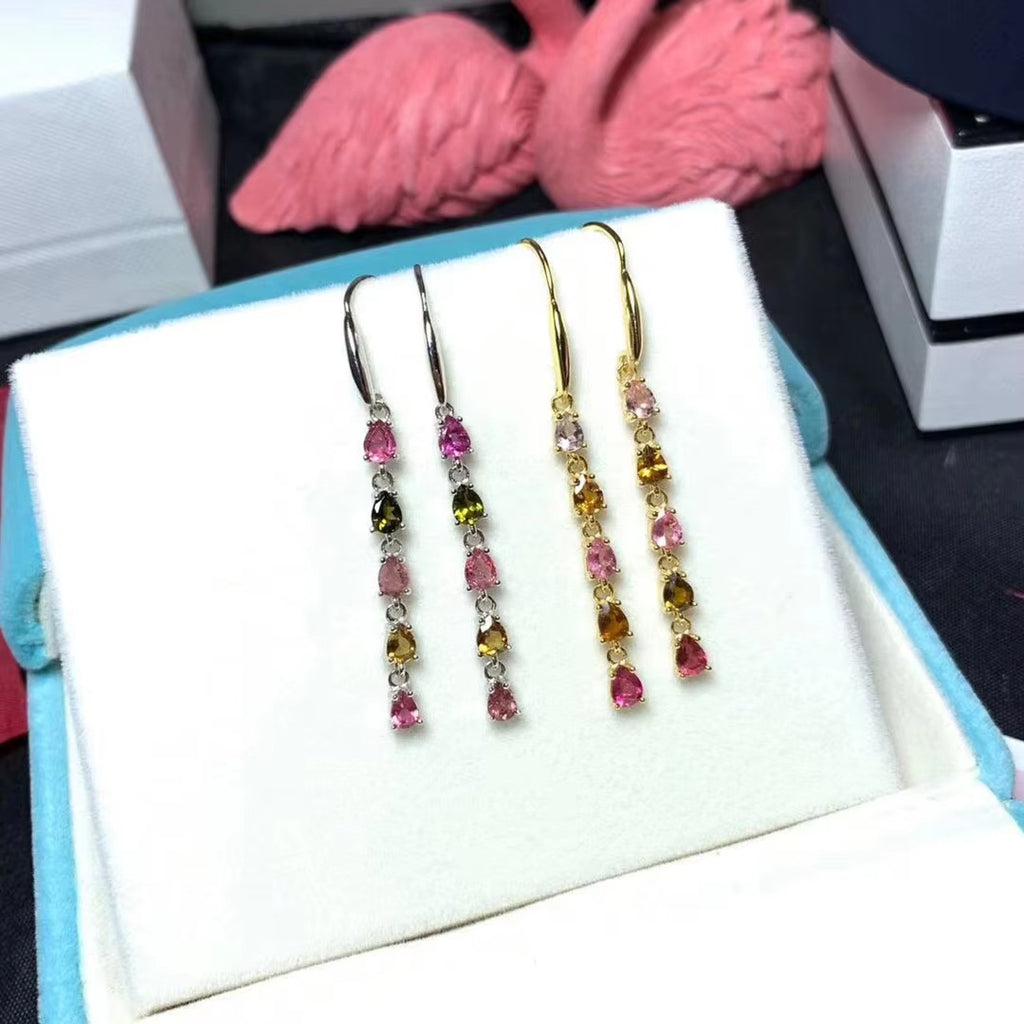 Dainty Tourmaline Drop Dangle Earrings, Tourmaline Earrings 925 Sterling Silver