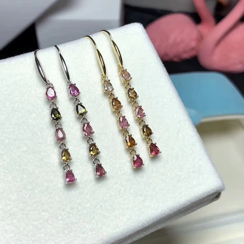 Dainty Tourmaline Drop Dangle Earrings, Tourmaline Earrings 925 Sterling Silver