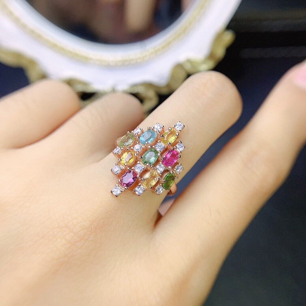 Natural Tourmaline Gemstone Cocktail Ring, Women's Tourmaline Statement Ring