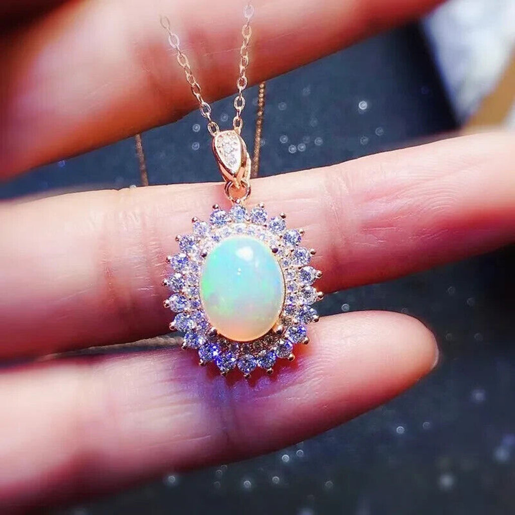 Natural Fire Opal Pendant Necklace 9x11mm, Fire Opal Necklace