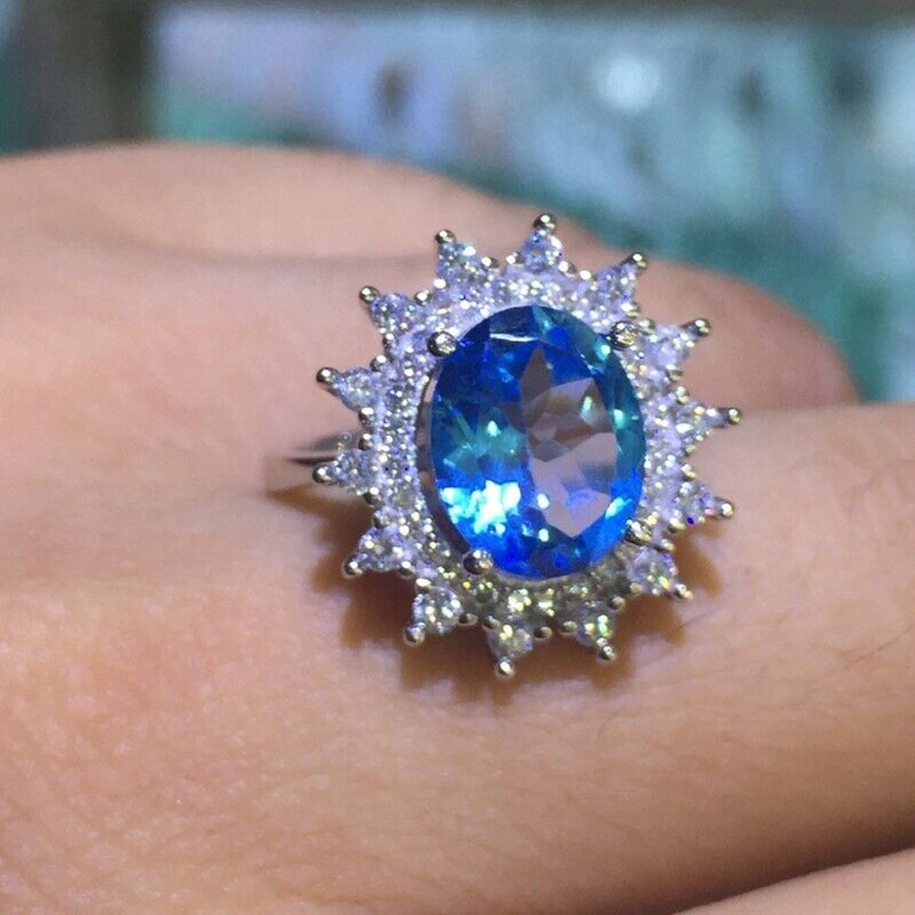 8x10 Natural Oval Cut Blue Topaz Statement Ring, Oval Cut Blue Topaz Ring