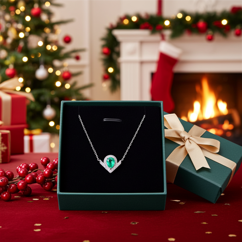 Natural Emerald Teardrop Pendant Necklace 5x7mm