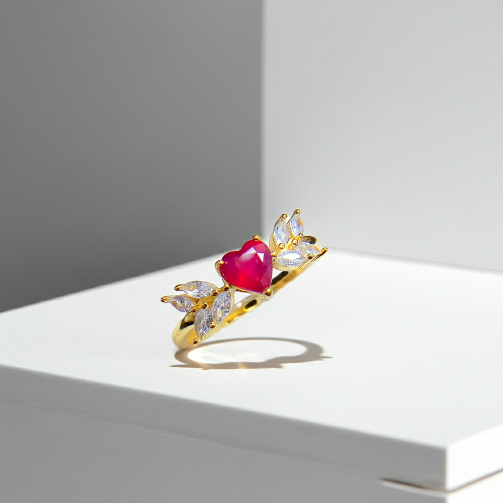 Natural Ruby Heart Ring, Genuine Ruby Ring 925 Sterling Silver Ruby Ring