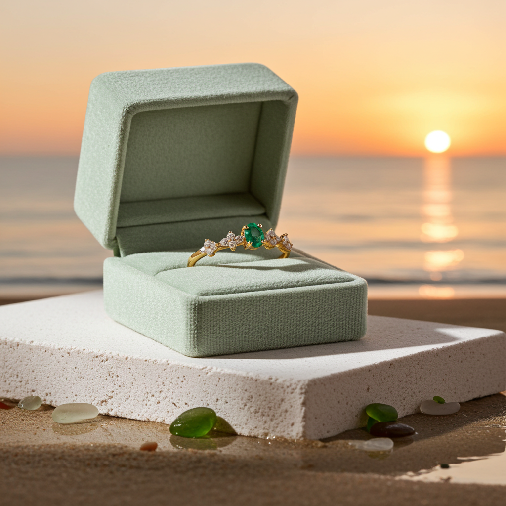 Dainty Emerald Floral Band Ring, Emerald Engagement Ring 4x5mm