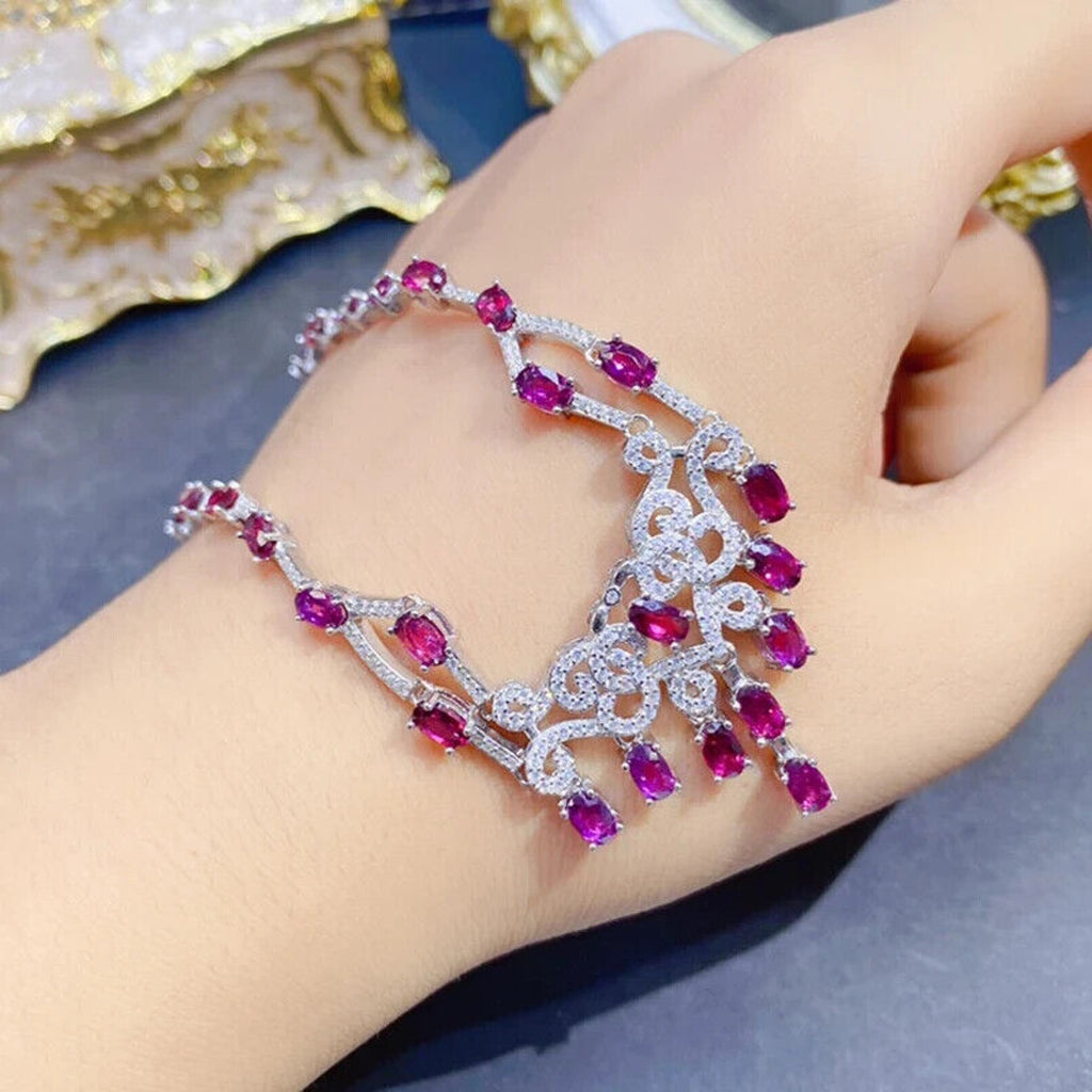 Pink Garnet Statement Necklace, Natural Garnet Gemstone Necklace 925 Sterling