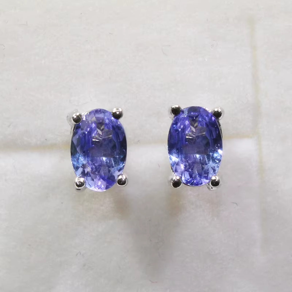 Purple Tanzanite Earrings 925 Sterling Silver, Natural Tanzanite Stud Earrings
