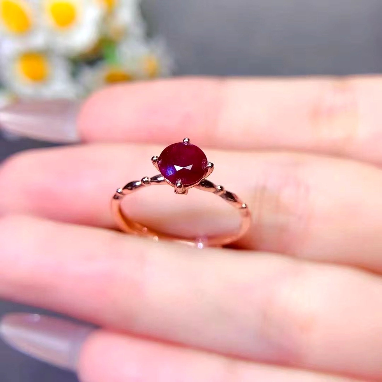 Dark Red Ruby Ring, Womens Ruby Ring, Natural Ruby, Sterling Silver Ruby Ring