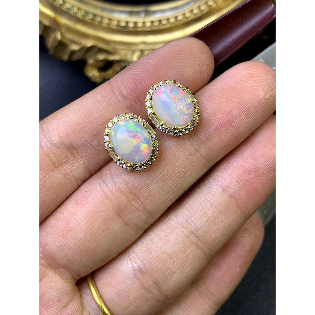 Natural Fire Opal Earrings, Women's Opal Stud Earrings 925 Sterling Silver