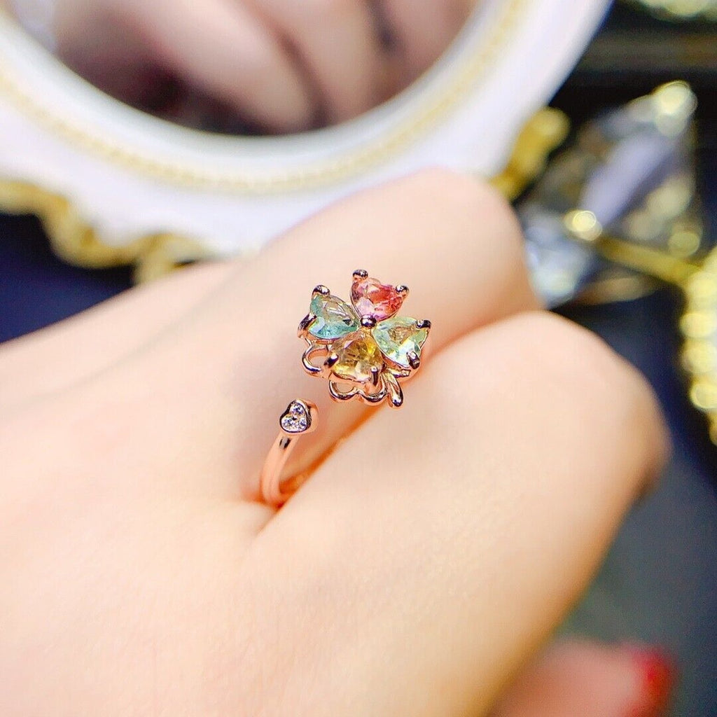 Tourmaline Gemstone Heart Ring, Natural Tourmaline Sterling Silver Ring