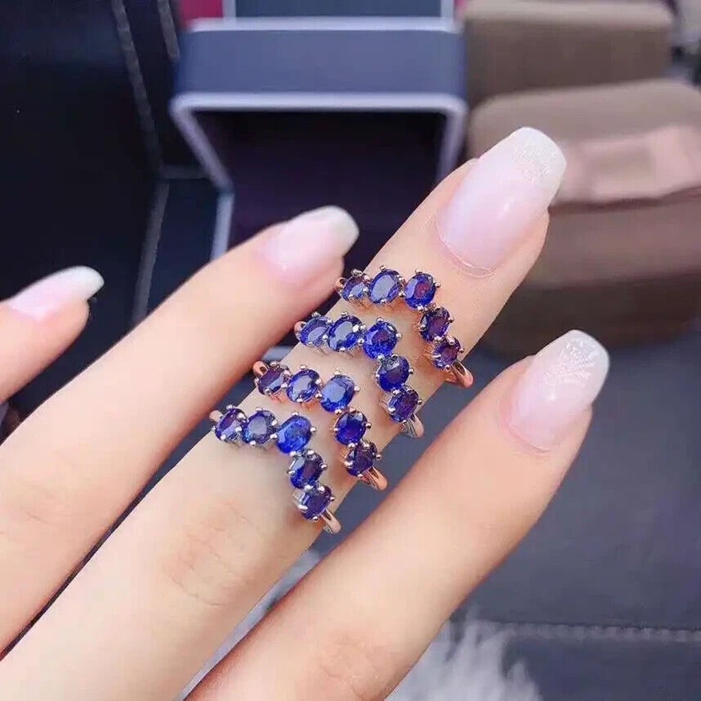 Natural Blue Sapphire Engagement Ring, Sapphire Engagement Ring Sterling Silver