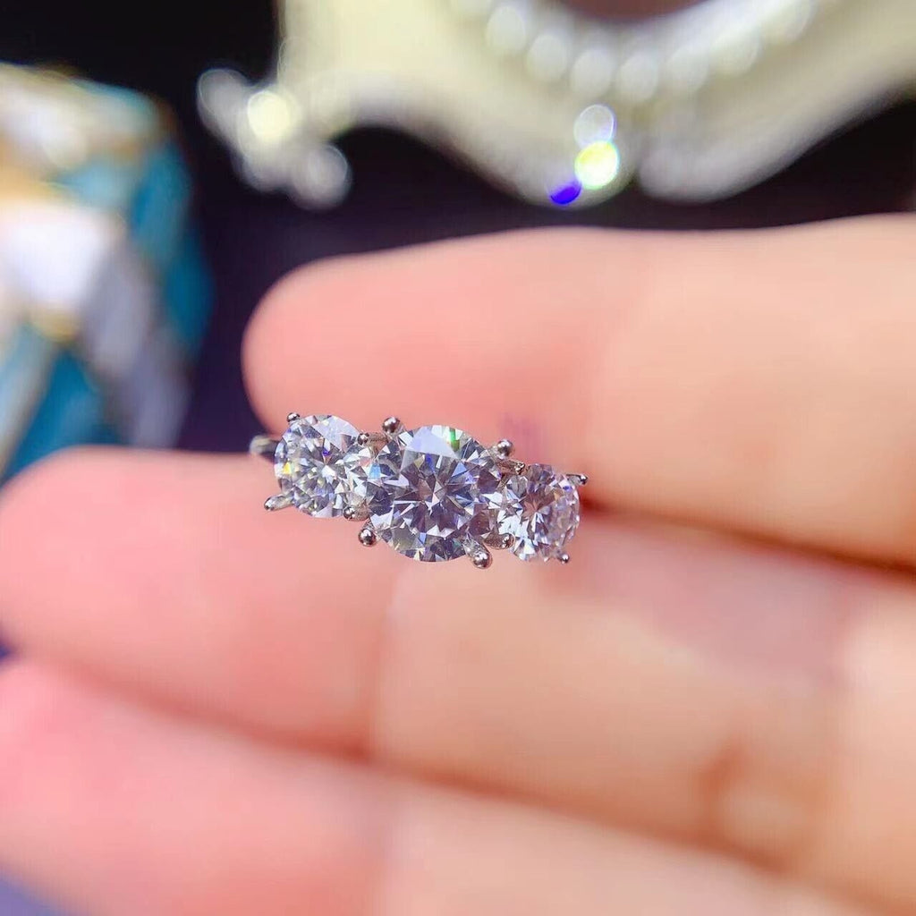 VVS1 White Moisssanite 3 Stone Ring Platinum Plated