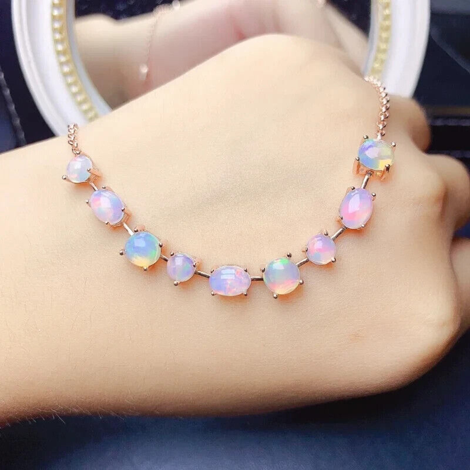Australian Fire Opal Bracelet 925 Sterling Silver, Fire Opal Chain Bracelet