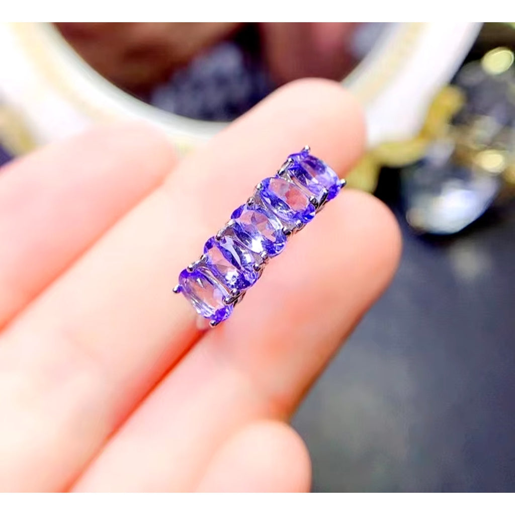 Purple Tanzanite Band Ring, Natural Tanzanite Rings For Women Sterling Silver